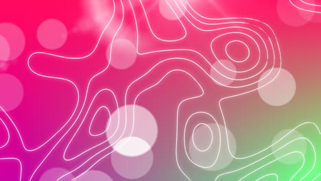 Animation-of-spots-and-topography-against-pink-and-green-gradient-background-with-copy-space