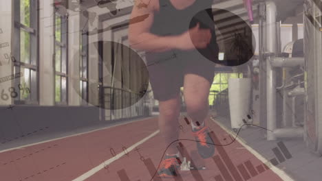 Animation-of-statistical-data-processing-over-caucasian-male-athlete-running-from-starting-position