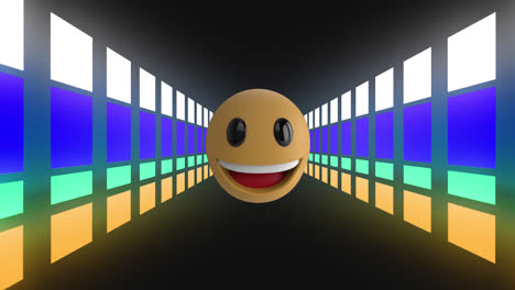 Animation-of-smiling-emoji-icon-over-neon-tunnel