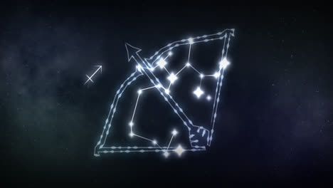 Animation-of-sagittarius-sign-with-stars-on-black-background