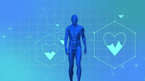 Animation-Von-Medizinischen-Symbolen-Und-Gehenden-Menschen-Auf-Blauem-Hintergrund