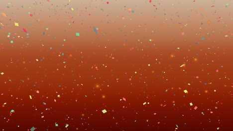 Animation-of-falling-confetti-over-dots-against-gradient-background