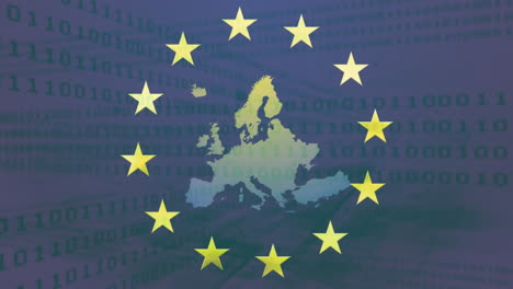 Animation-Von-Sich-Drehenden-Kreisen-über-Der-EU-Karte-Vor-Binärer-Kodierung-Auf-Grauem-Hintergrund