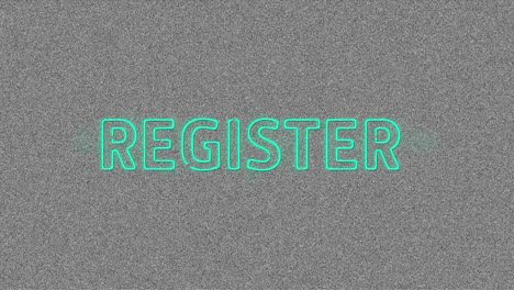 Animation-of-neon-green-register-text-banner-against-tv-static-background