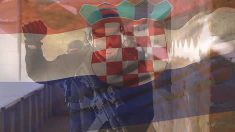 Animation-Der-Flagge-Kroatiens-über-Verschiedenen-Soldaten