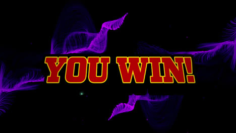 Animation-Von-„You-Win“-Text-Und-Blitz-über-Violettem-Abstraktem-Muster-Auf-Schwarzem-Hintergrund