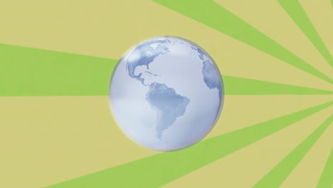 Animation-Eines-Sich-Drehenden-Globus-Vor-Radialen-Strahlen-In-Nahtlosem-Muster-Vor-Grünem-Hintergrund