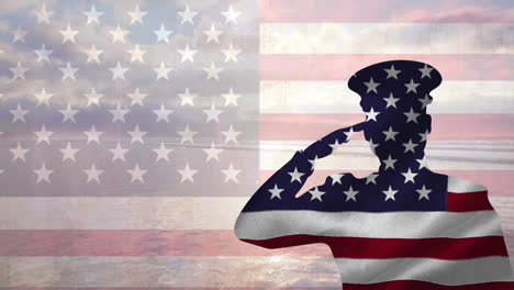 Animación-De-Soldado-Saludando-Sobre-La-Bandera-De-Los-Estados-Unidos-De-América.