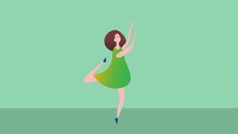Animation-Einer-Kaukasischen-Frau,-Die-Auf-Grünem-Hintergrund-Tanzt