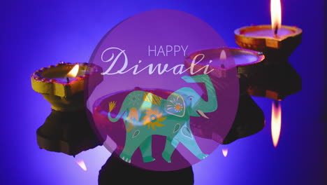 Animation-Eines-Fröhlichen-Diwali-Textes-über-Kerzen-Auf-Violettem-Hintergrund