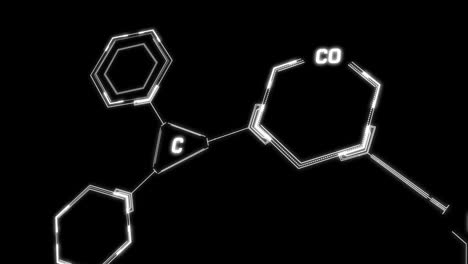 Animation-of-chemical-structures-and-data-processing-against-black-background