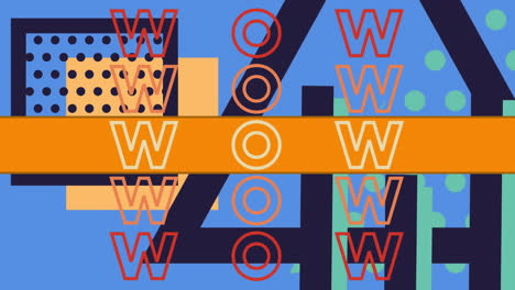 Animation-Eines-Wow-Textbanners-über-Abstrakten-Bunten-Formen-Vor-Blauem-Hintergrund