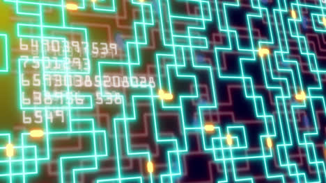 Animation-Eines-Neonfarbenen-Integrierten-Schaltkreises-Und-Von-Daten-Auf-Grünem-Hintergrund