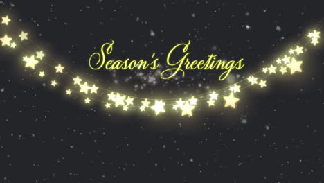 Animation-of-season's-greetings-text-over-christmas-star-fairy-lights-on-black-background