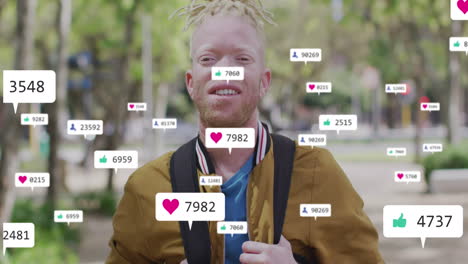 Animation-Der-Social-Media-Datenverarbeitung-über-Einen-Albino-Mann-In-Der-Stadt