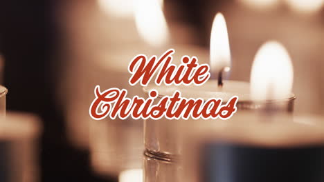 Animation-of-white-christmas-text-over-lit-candles-background