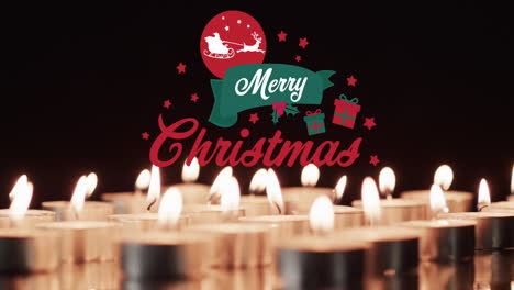 Animation-of-merry-christmas-text-over-lit-tea-candles-background