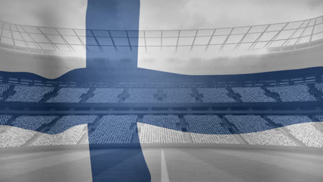 Animation-Der-Wehenden-Flagge-Finnlands-über-Einem-Sportstadion