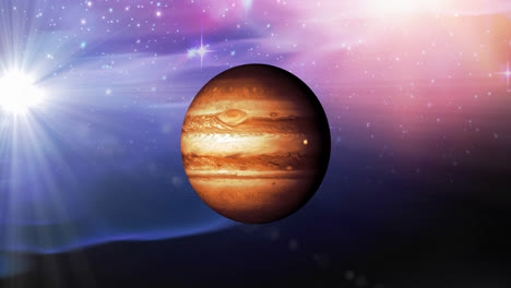 Animation-of-brown-planet-in-pink-and-blue-space-with-stars