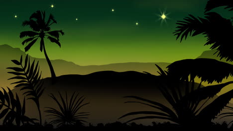 Animation-of-palm-trees-and-stars-on-green-background