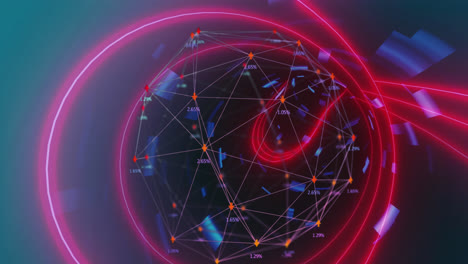 Animation-Eines-Globus-Mit-Einem-Netzwerk-Aus-Verbindungen-über-Einem-Leuchtenden-Tunnel-In-Einem-Nahtlosen-Muster