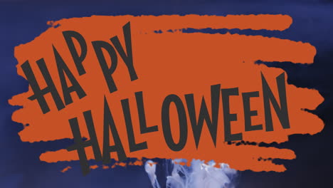 Animation-of-happy-halloween-text-over-orange-and-blue-background