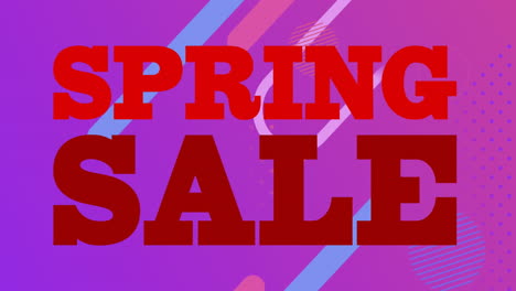 Animation-of-spring-sale-text-banner-over-abstract-shapes-against-purple-gradient-background