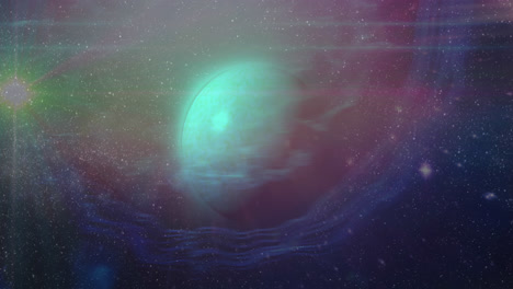 Animation-of-green-planet-in-navy-violet-space