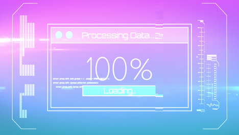 Animation-Einer-Schnittstelle-Mit-Datenverarbeitung-Und-Lichtfleck-Vor-Violettem-Hintergrund-Mit-Farbverlauf