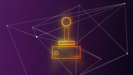 Animation-Des-Neon-Videospiel-Controller-Symbols-Und-Des-Verbindungsnetzwerks-Auf-Violettem-Hintergrund