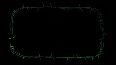 Frame-of-coloured-christmas-string-lights-flashing-on-black-background,-copy-space
