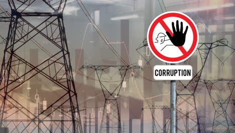 Animation-Eines-„Stoppt-Korruption“-Schilds-Und-Statistische-Datenverarbeitung-Gegen-Netzwerktürme