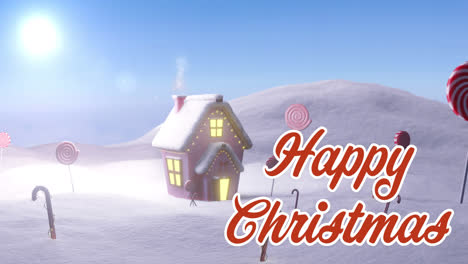 Animation-of-happy-christmas-text-over-winter-landscape