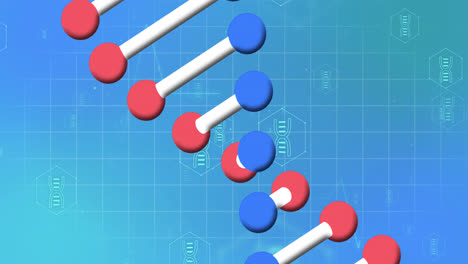 Animation-Medizinischer-Symbole-Mit-DNA-Strang-Auf-Blauem-Hintergrund