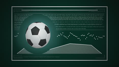 Animation-Des-Fußballsymbols-Und-Der-Verarbeitung-Finanzieller-Daten-Auf-Grünem-Hintergrund
