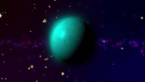 Animación-Del-Planeta-Verde-En-El-Espacio-Estrellado-Negro