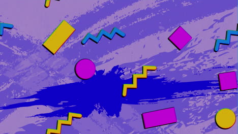 Animation-Farbenfroher-Abstrakter-Formen-über-Wechselndem-Grunge-Effekt-Vor-Violettem-Hintergrund