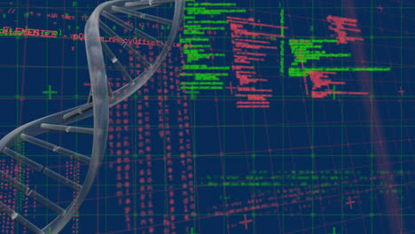 Animation-Des-DNA-Strangs-über-Die-Datenverarbeitung-Auf-Blauem-Hintergrund