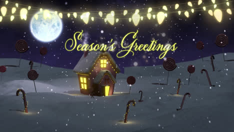 Animation-of-season's-greetings-text-over-winter-landscape