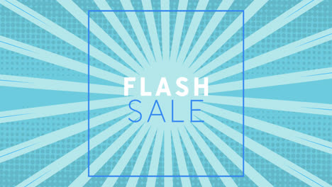 Animation-of-flash-sale-text-in-square-over-sunrays-against-blue-background