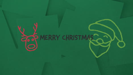 Animation-of-merry-christmas-text-and-neon-icons-on-green-background