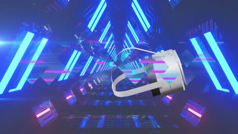 Animation-of-vr-headset-over-blue-neon-tunnel-data-processing