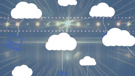 Animation-Von-Wolken-Mit-Symbolen-über-Der-Bühne