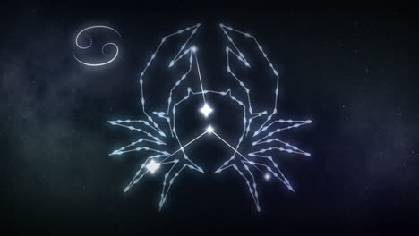 Animation-Des-Krebszeichens-Mit-Sternen-Auf-Schwarzem-Hintergrund