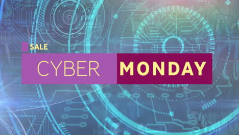 Animation-of-cyber-monday-sale-text-over-computer-circuit-board