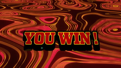 Animation-of-you-win-text-banner-over-abstract-liquid-kaleidoscope-pattern-on-red-background
