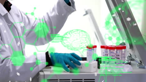 Animation-of-data-processing-over-mid-section-of-scientist-keeping-test-tubes-in-centrifuge-machine