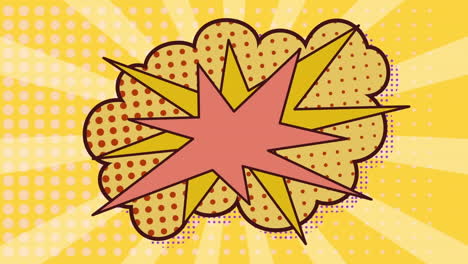 Animation-of-retro-speech-bubble-over-yellow-stripes-background