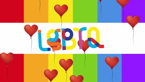 Animation-Von-Roten-Herzballons-Und-LGBTQ-Text-über-Regenbogenstreifen