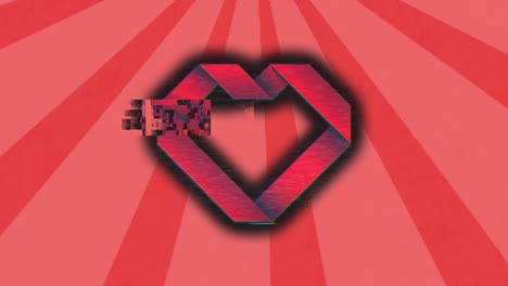Animation-of-glitch-effect-over-abstract-heart-icon-against-pink-radial-background